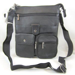 Vallemosso Black Genuine Leather Cross-Body Bag